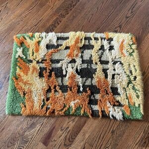 Vtg MCM‎ Hook Rug Wall Hanging Rya Style Abstract Retro Tapestry 24 X 36"